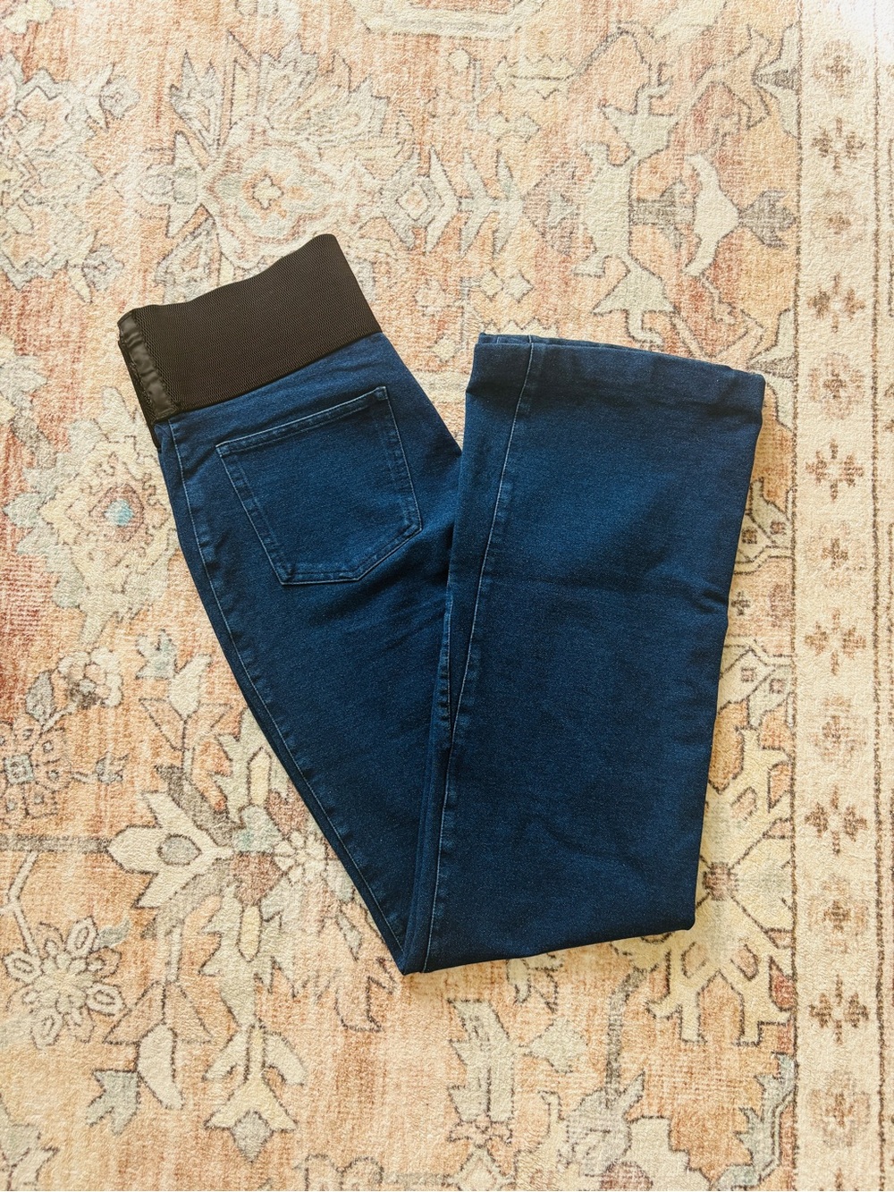 Dark Blue  Pull-On Jeans with Black Waistband
